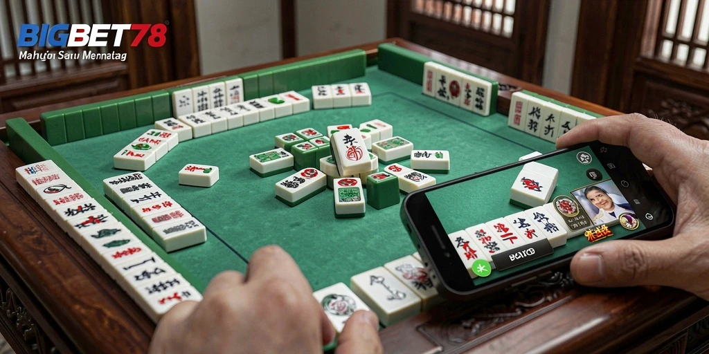 Screenshot permainan BIGBET78 yang menampilkan momen seru bermain Mahjong.