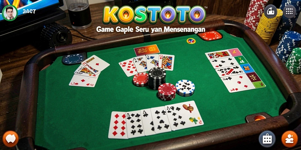 Screenshot gameplay KOSTOTO yang menampilkan pertandingan Gaple yang seru.