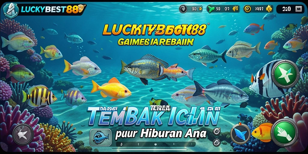 Screenshot gameplay LUCKYBEST88 yang menampilkan aksi menembak ikan.
