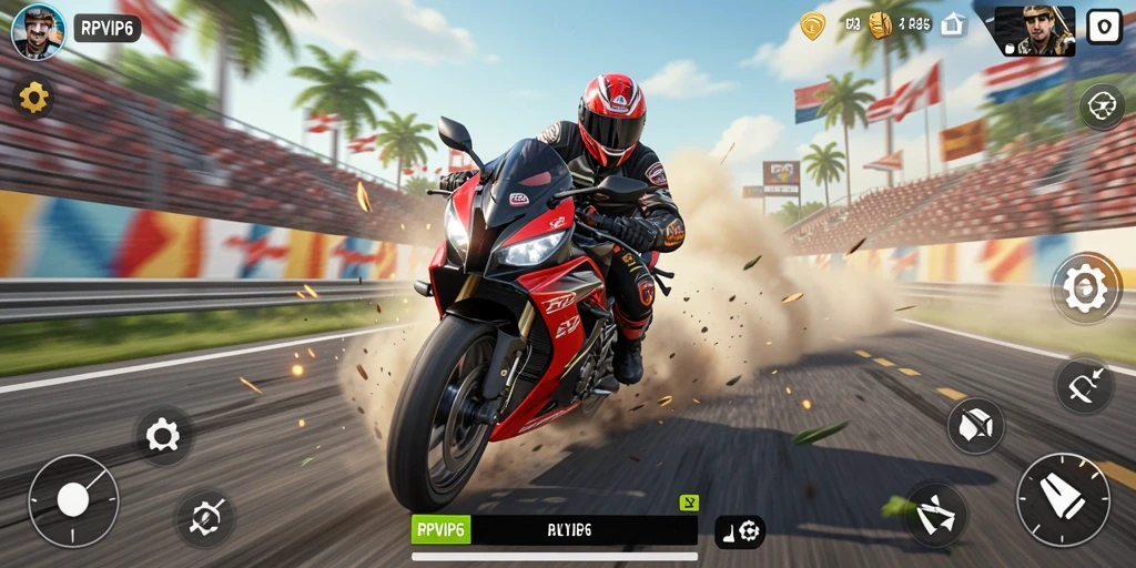 Tampilan gameplay RPVIP6 dengan kecepatan tinggi dan trek beragam.