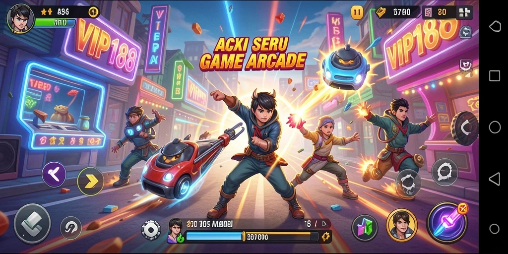Screenshot utama menampilkan aksi seru dalam game Arcade.